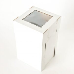 White BOX White/Kraft E-Flute Plain Cake Box w/window – 6x6x10